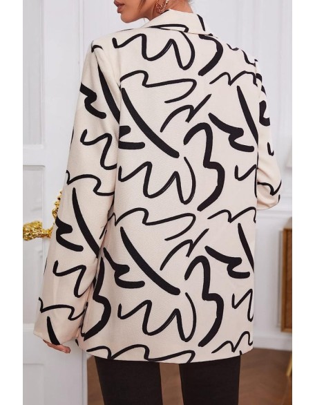 Geometric Print Cami Top & Drawstring Pants Set With Longline Coat