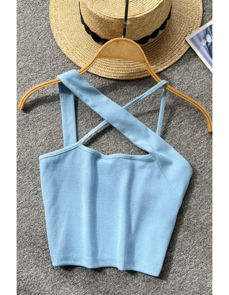 Halter Off Shoulder Backless Sleeveless Slim Top Women Fashion Hight Waist Midriff Streetwear Sexy Top