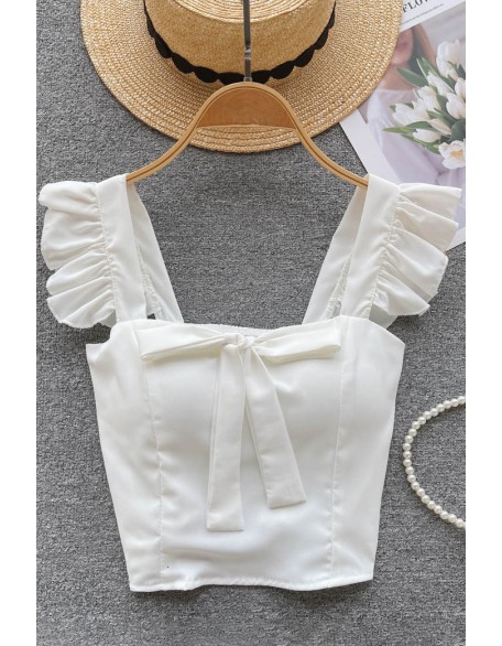 Ruffle Camisole Backless Design Sleeveless Elastic Waist Fashion Ladies Crop Tops