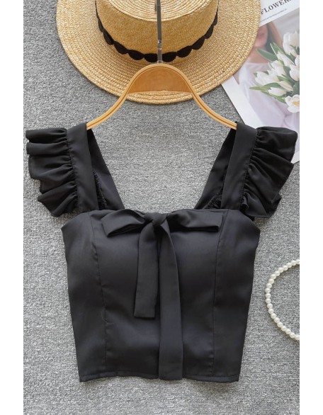Ruffle Camisole Backless Design Sleeveless Elastic Waist Fashion Ladies Crop Tops